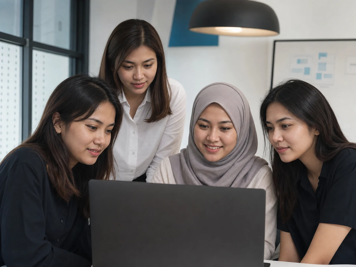 Design team collaborating around a laptop